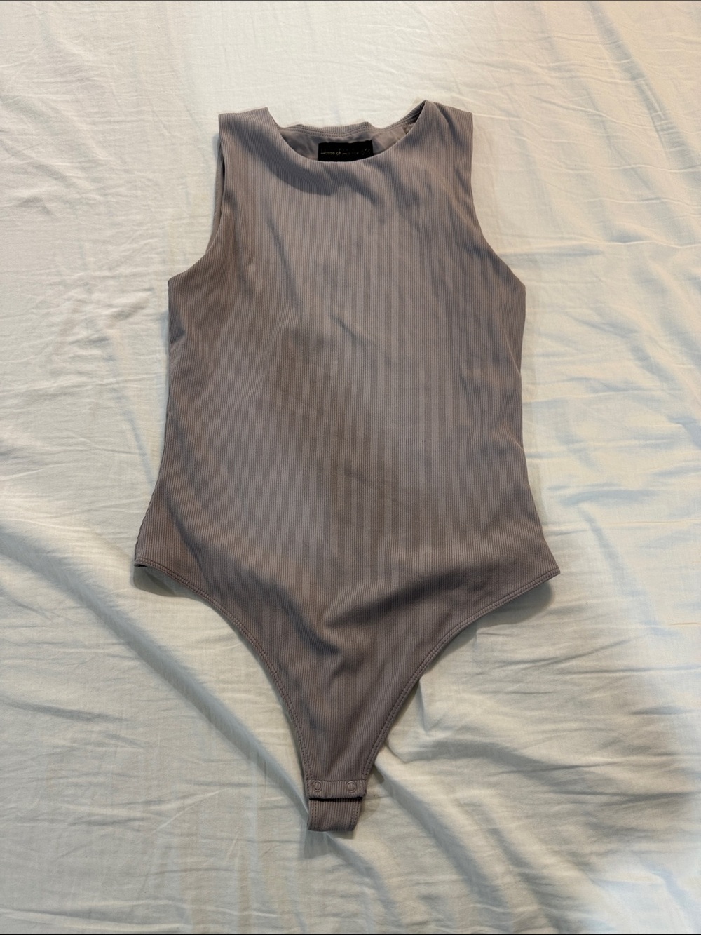 House of Harlow 1960 Sleeveless Ribbed Bodysuit in Taupe Gray